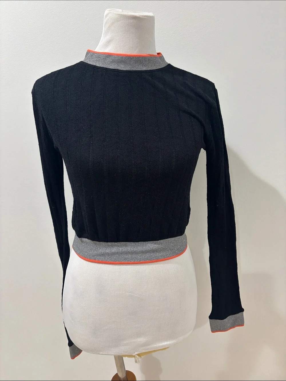 Free People Black Long-Sleeve Pullover with Gray Trim and Orange Piping